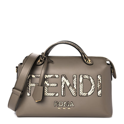 Fendi Vitello King Elaphe Python Print Logo Medium By The Way Boston Bag Tartufo Daisy Roccia 1 of 10