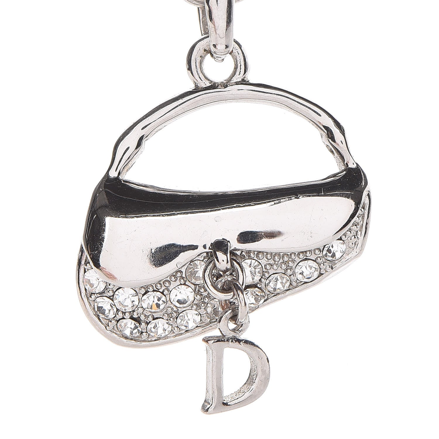Christian Dior Crystal Saddle Bag Pendant Necklace Silver 5 of 6