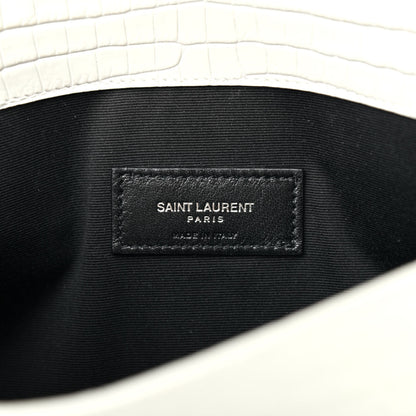 Saint Laurent Calfskin Crocodile Embossed Uptown Monogram Pouch Crema Soft 6 of 6