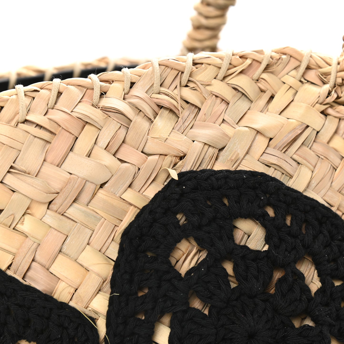 Woven Raffia Crochet Tote Black Multicolor