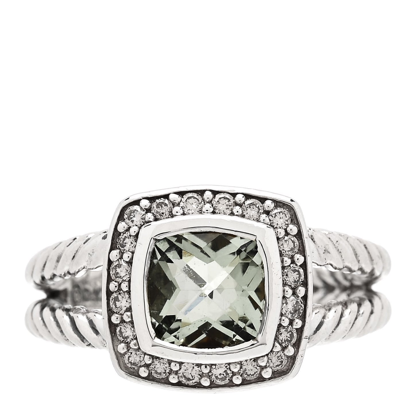 Sterling Silver Diamond Prasiolite 7mm Petite Albion Ring 50 5.25