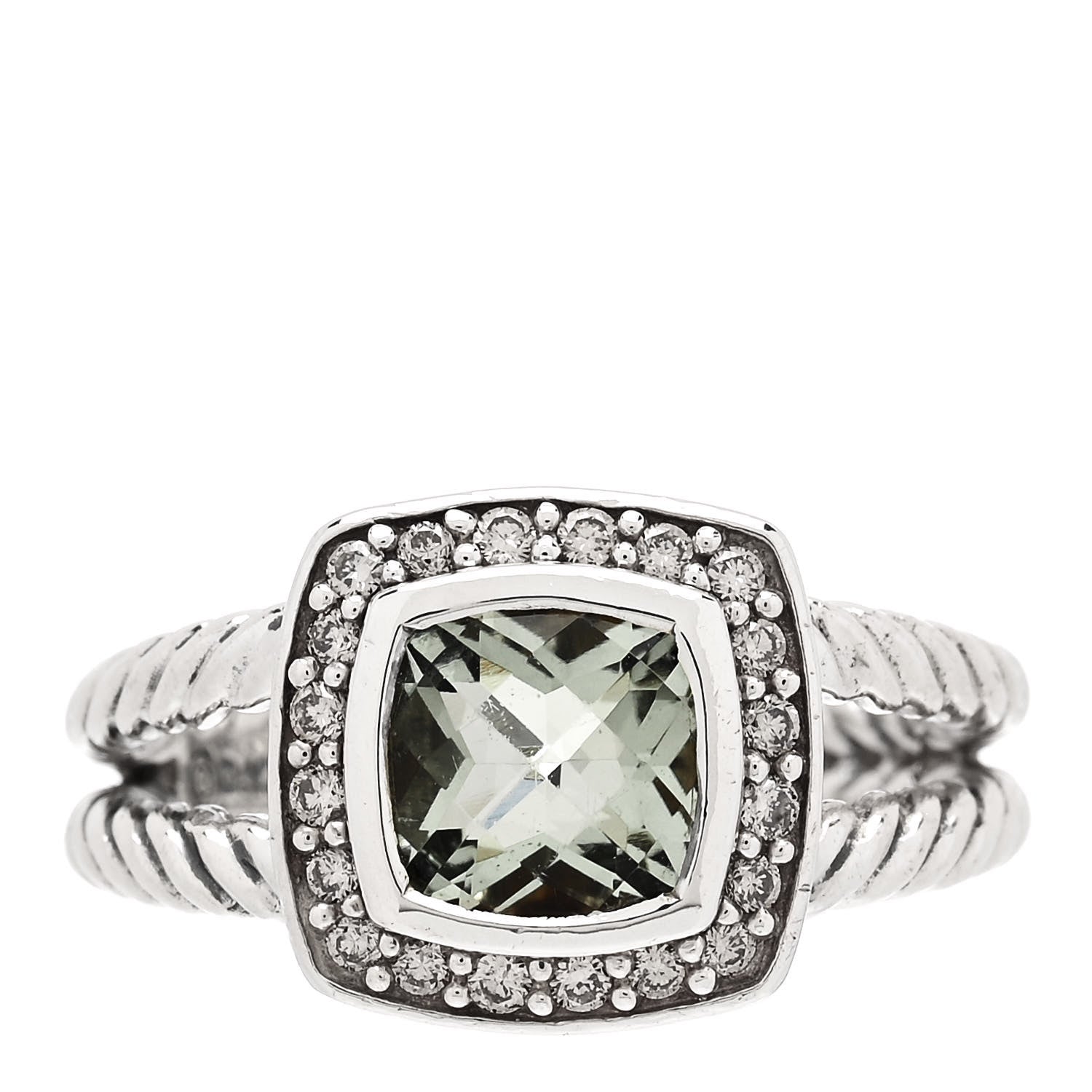 David Yurman Sterling Silver Diamond Prasiolite 7mm Petite Albion Ring 50 5.25 1 of 5