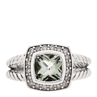 David Yurman Sterling Silver Diamond Prasiolite 7mm Petite Albion Ring 50 5.25 1 of 5