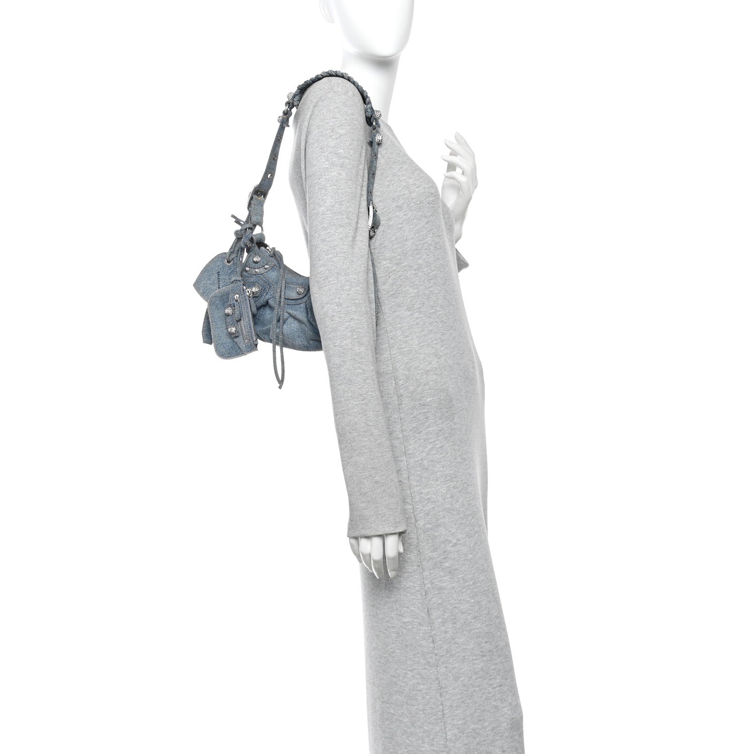 Balenciaga Washed Frayed Denim Crystal Le Cagole Shoulder Bag XS Blue 2 of 11