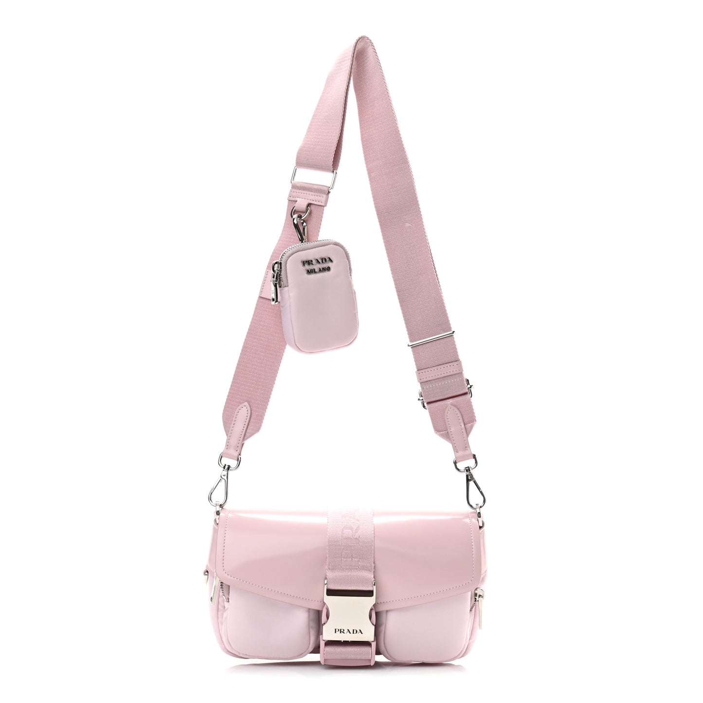 Re-Nylon Spazzolato Double Pocket Buckle Shoulder Bag Alabastro