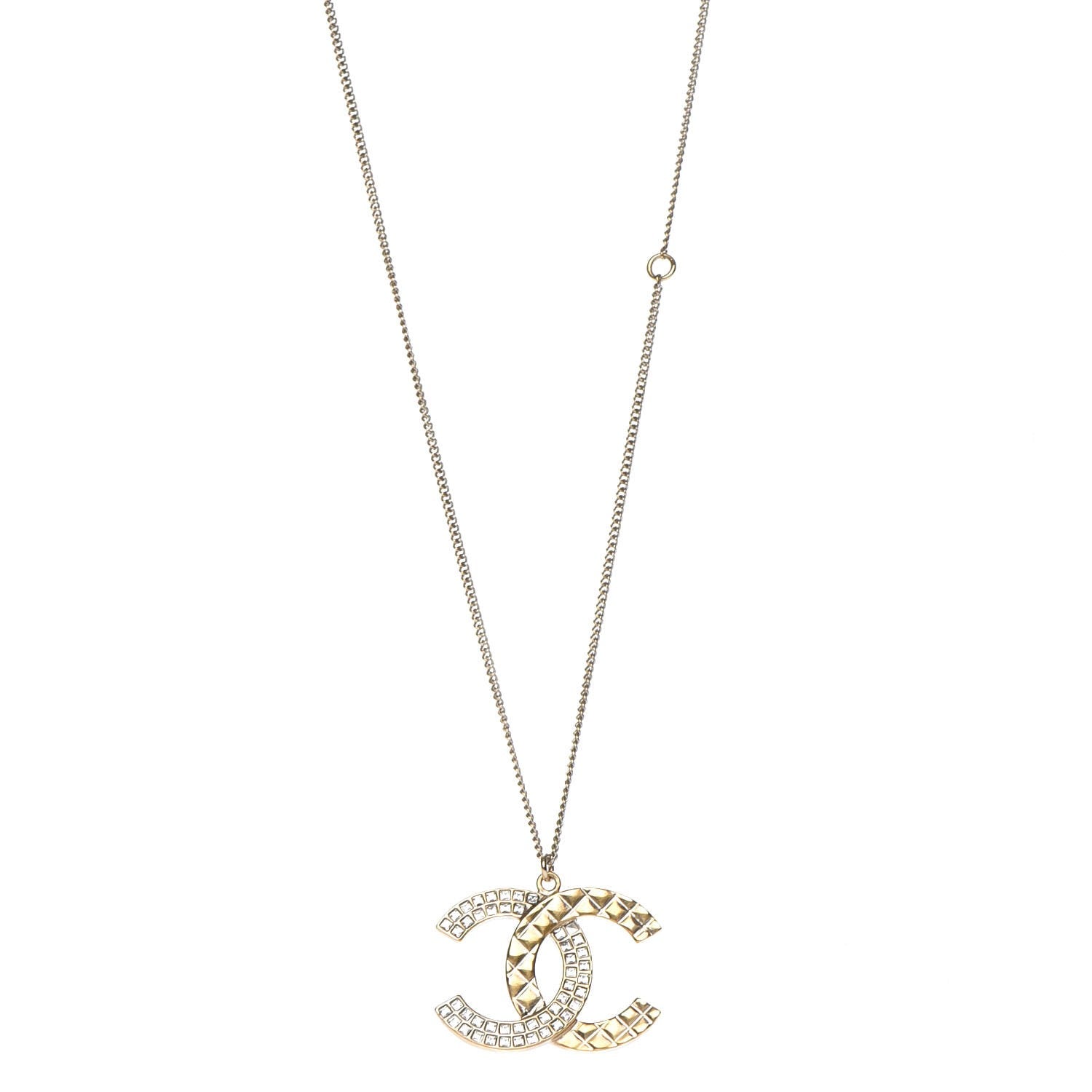 Chanel Baguette Crystal Quilted CC Pendant Necklace Gold 1 of 6
