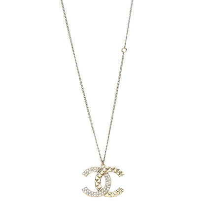 Chanel Baguette Crystal Quilted CC Pendant Necklace Gold 1 of 6