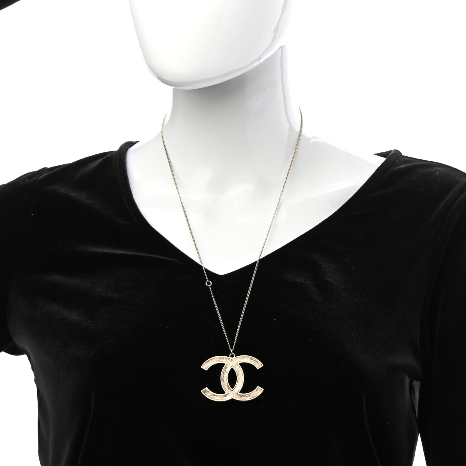 Chanel Metal Textured CC Pendant Necklace Gold 2 of 5