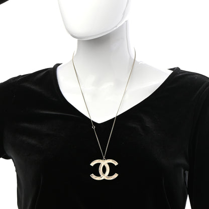 Chanel Metal Textured CC Pendant Necklace Gold 2 of 5