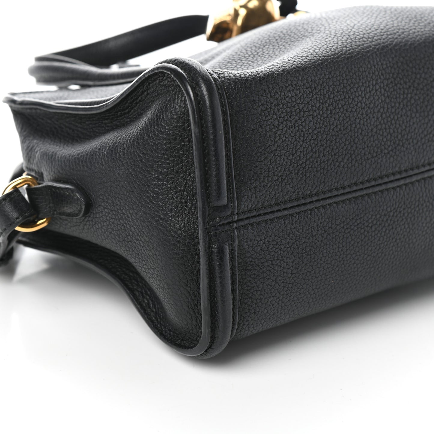 Pebbled Calfskin Mini Skull Padlock Zip Around Tote Black