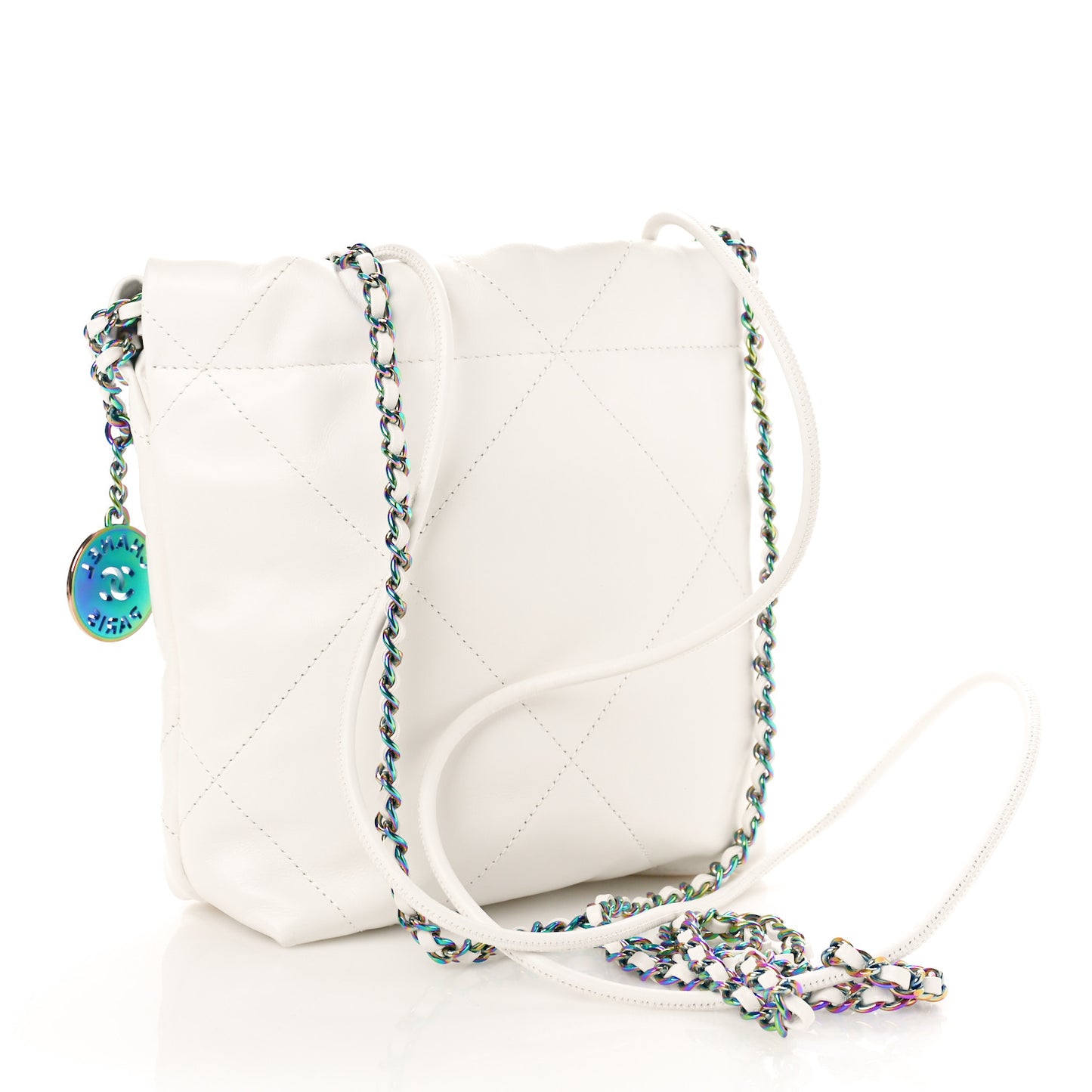 Shiny Calfskin Quilted Rainbow Mini Chanel 22 White