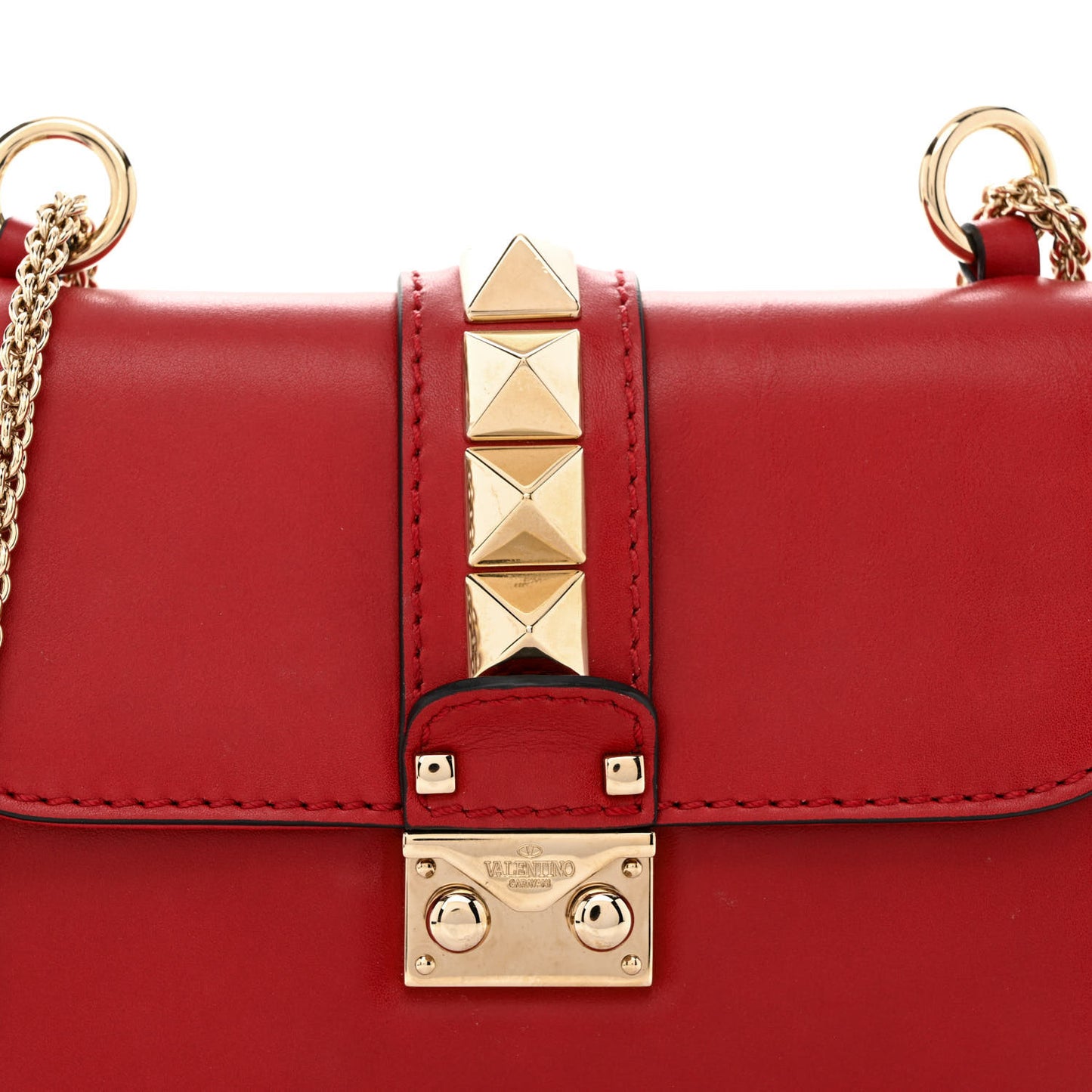 Vitello Small Glam Lock Rockstud Flap Red