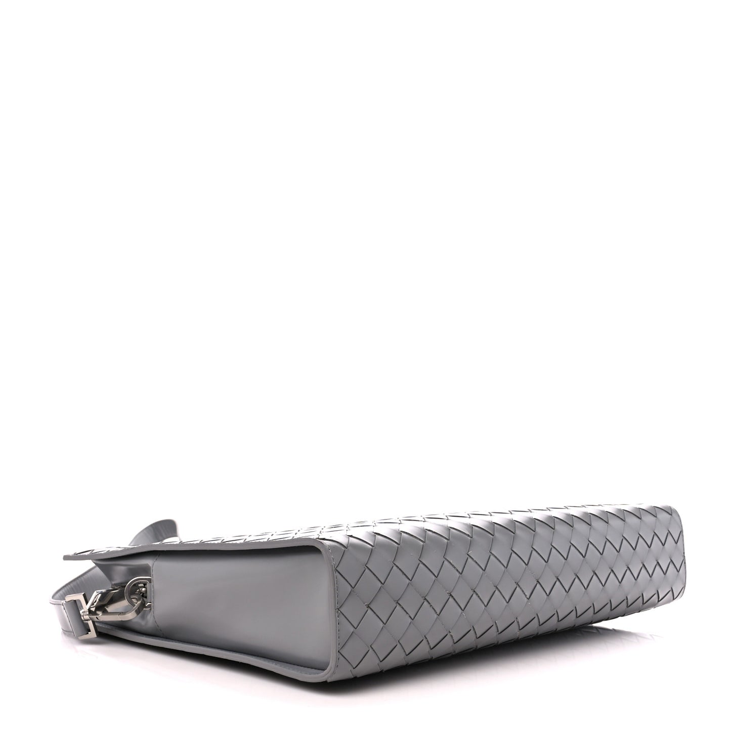 Shiny Calfskin Intrecciato Frame Briefcase Concrete