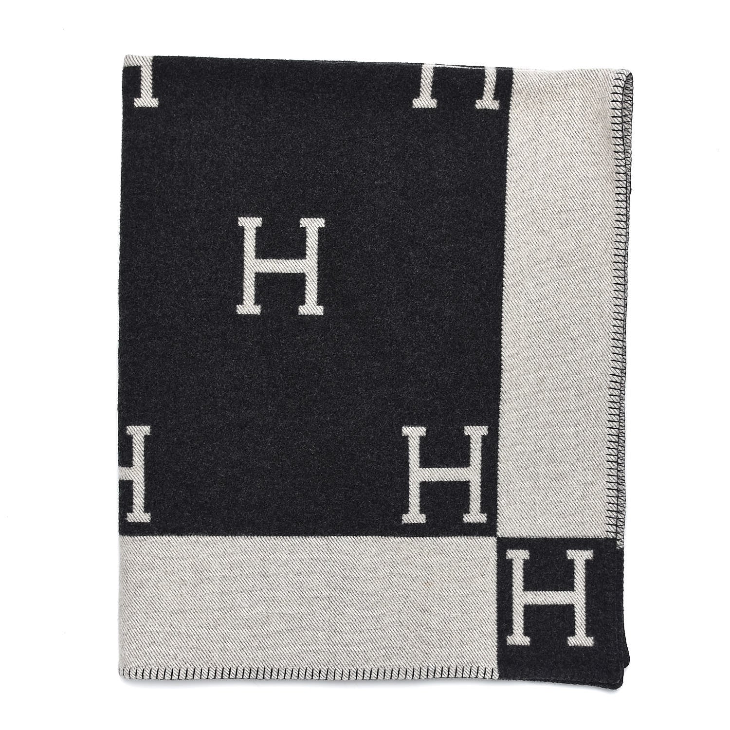 Hermes Wool Cashmere Avalon Blanket Ecru Gris Fonce 1 of 4