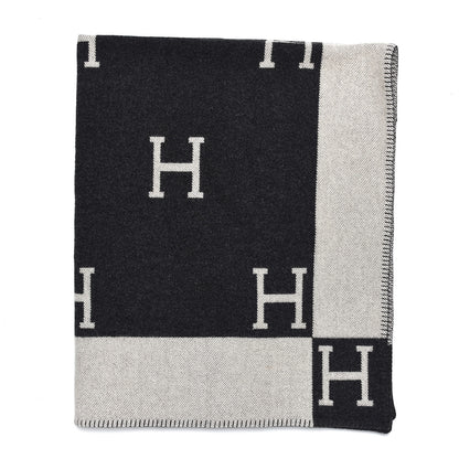 Hermes Wool Cashmere Avalon Blanket Ecru Gris Fonce 1 of 4