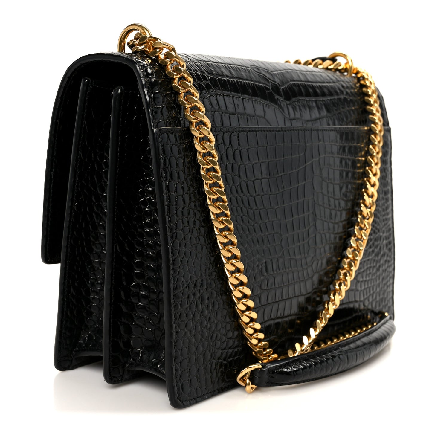 Calfskin Crocodile Embossed Large Monogram Sunset Black
