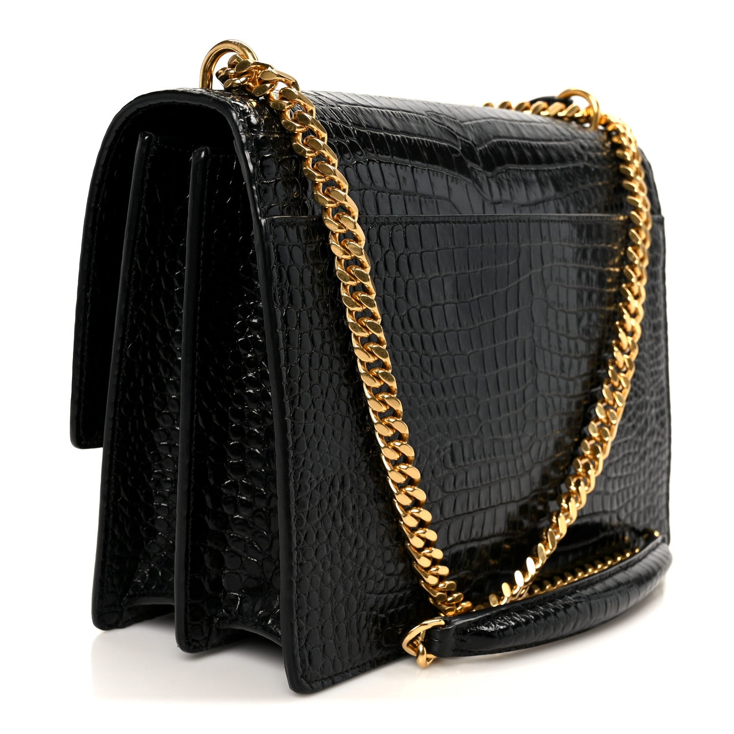Saint Laurent Calfskin Crocodile Embossed Large Monogram Sunset Black 3 of 12