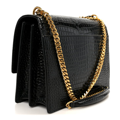 Saint Laurent Calfskin Crocodile Embossed Large Monogram Sunset Black 3 of 12