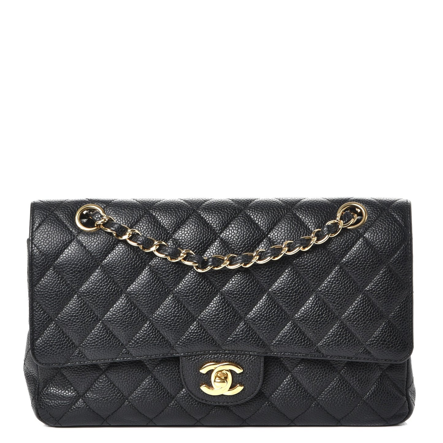 Caviar Quilted Medium Double Flap Black