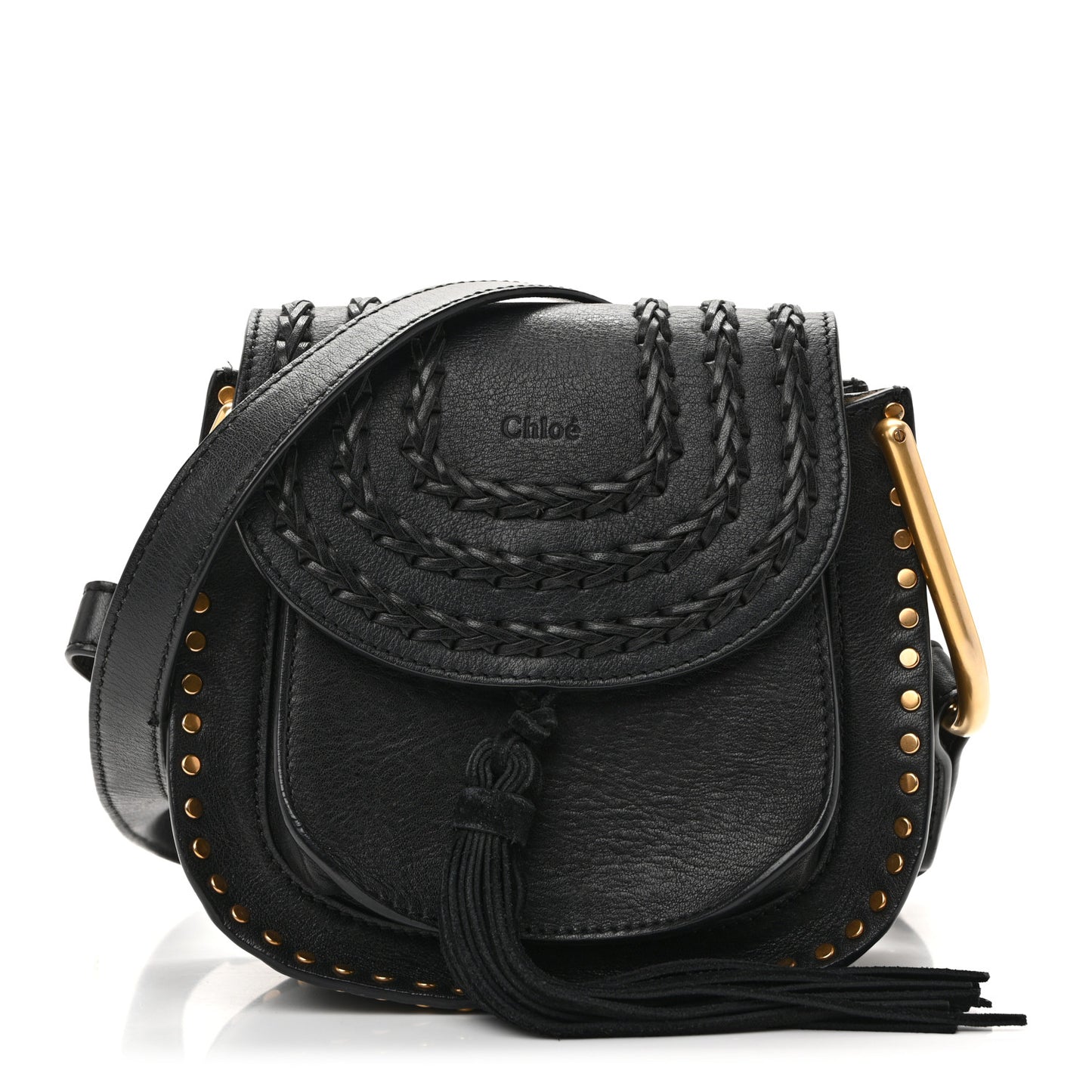 Calfskin Braided Mini Hudson Shoulder Bag Black