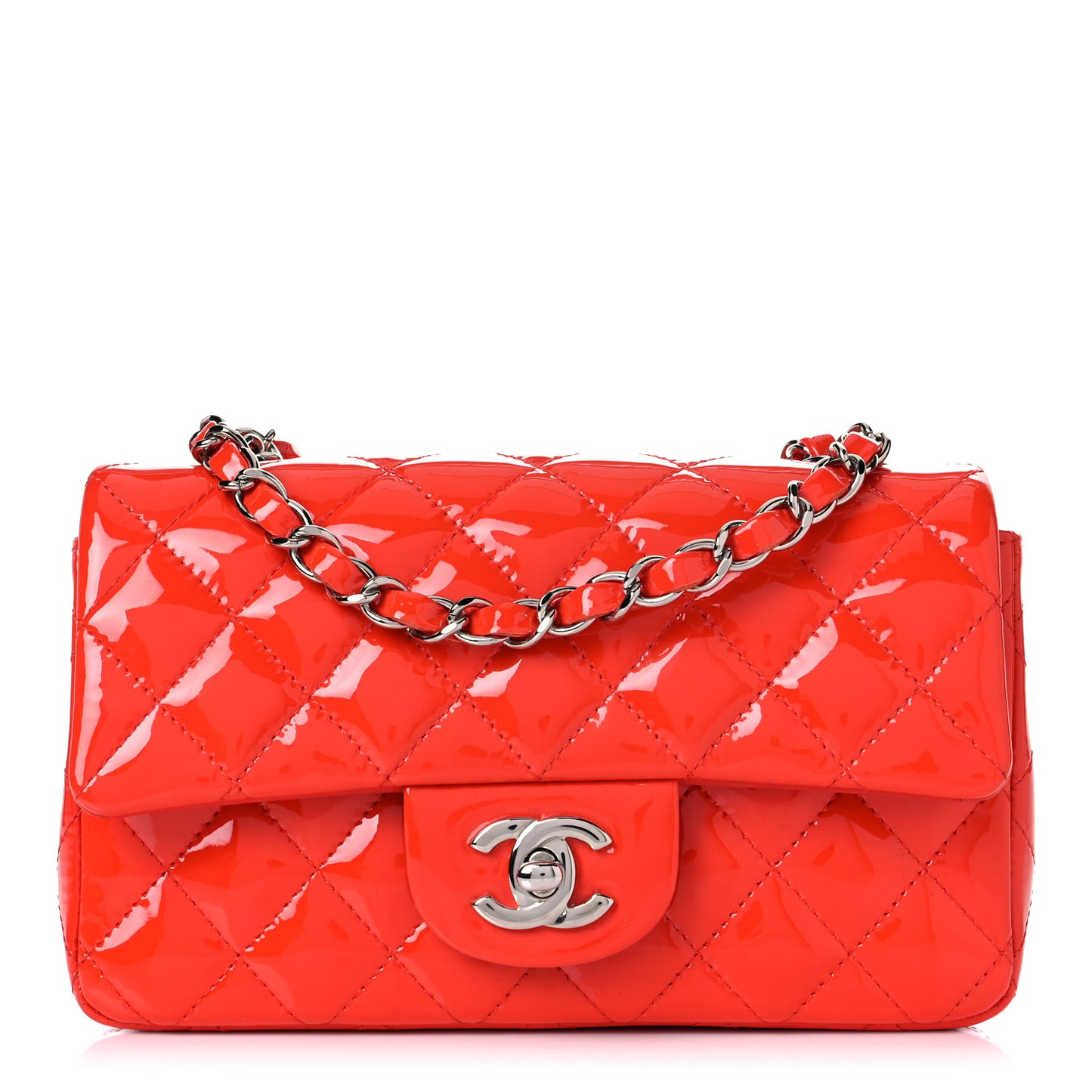 Patent Calfskin Quilted Mini Rectangular Flap Red