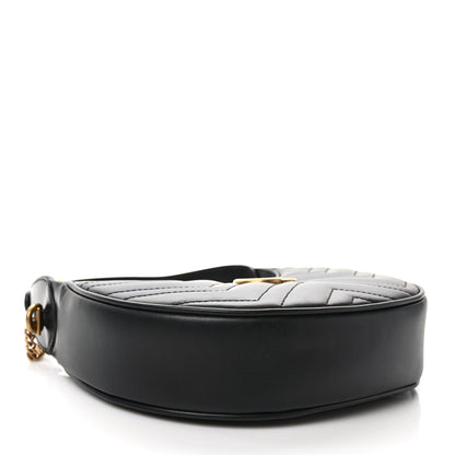 Gucci Calfskin Matelasse Chevron Mini GG Marmont Half Moon Hobo Black 4 of 9