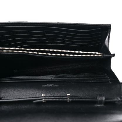 Saint Laurent Grain De Poudre Matelasse Chevron Monogram Chain Wallet Black 5 of 12