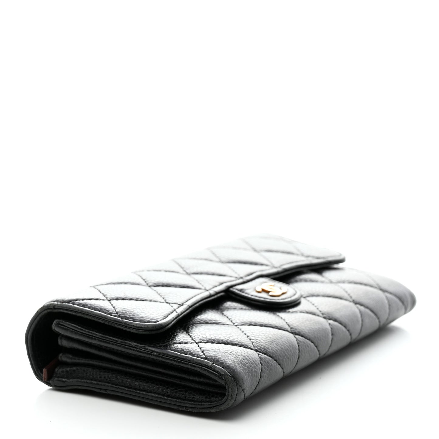 Caviar Quilted Large Gusset Flap Wallet Black