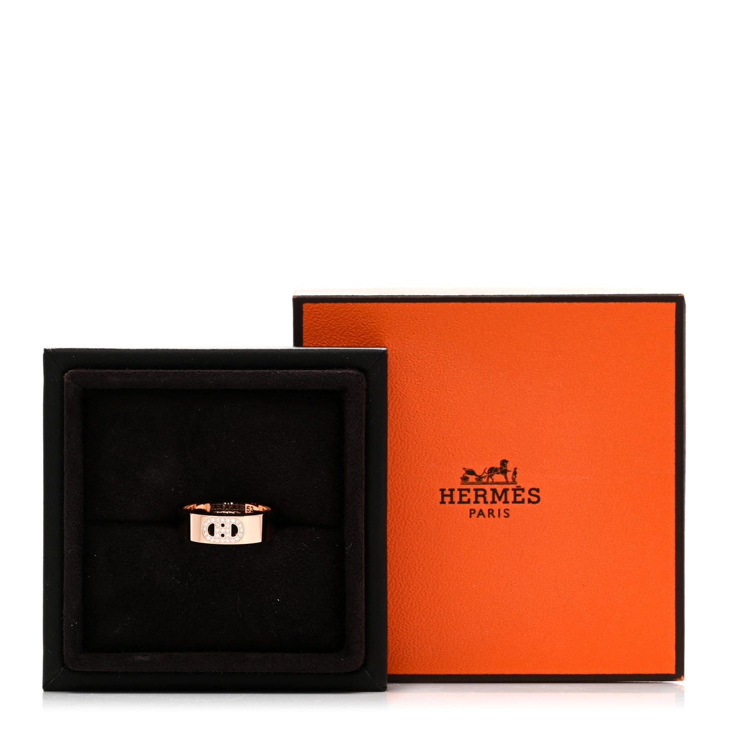 18K Rose Gold Diamond PM H D'Ancre Ring 53 6.5
