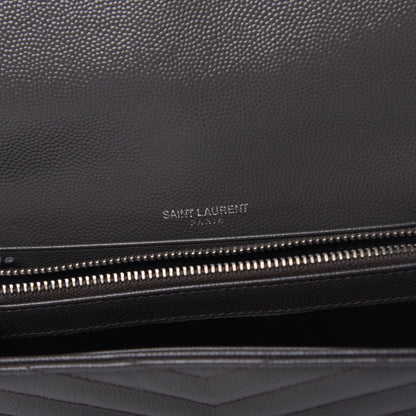 Saint Laurent Grain De Poudre Matelasse Chevron Monogram Flap Wallet Coal 6 of 9