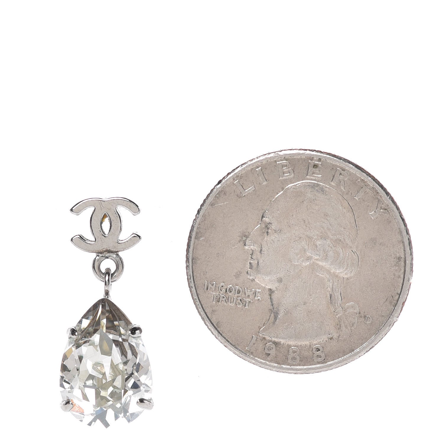 Chanel Crystal CC Tear Drop Earrings Silver 2 of 5