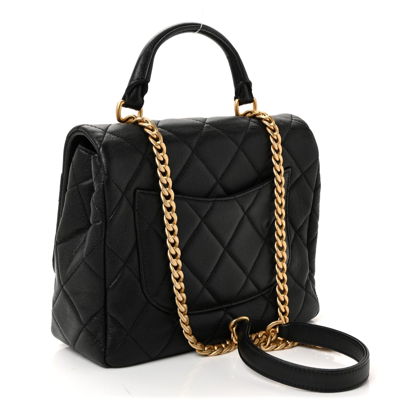 Caviar Quilted Small Top Handle Flap Black
