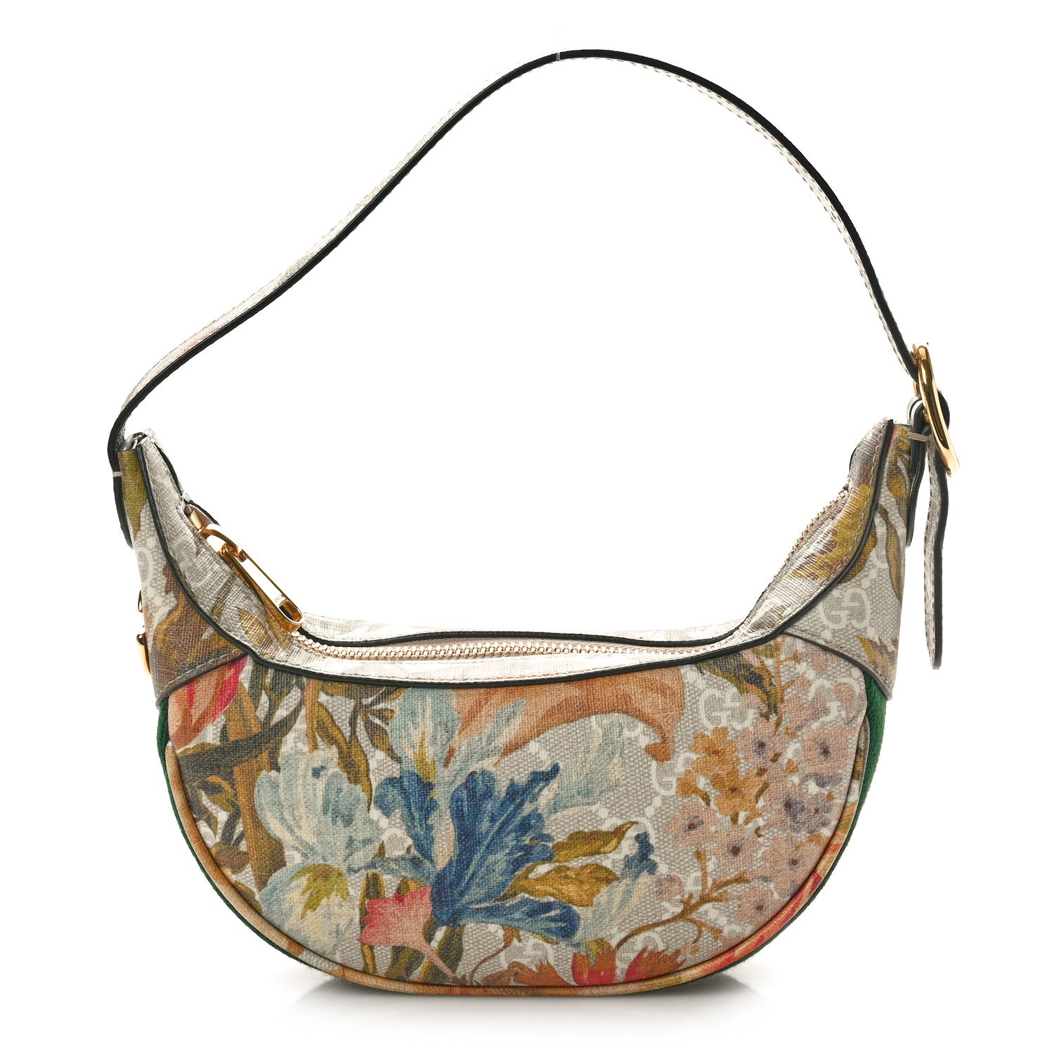 Gucci GG Supreme Monogram Water Flora Web Mini Ophidia Half Moon Hobo Beige White Multicolor 1 of 10