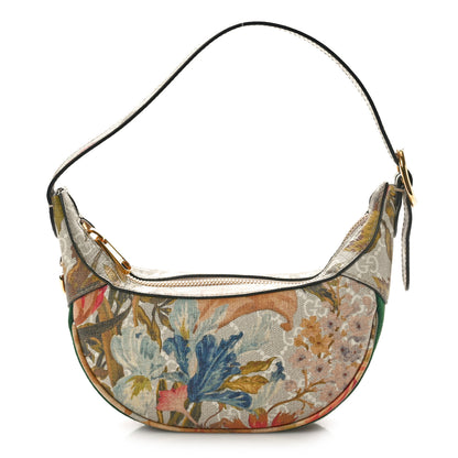 Gucci GG Supreme Monogram Water Flora Web Mini Ophidia Half Moon Hobo Beige White Multicolor 1 of 10