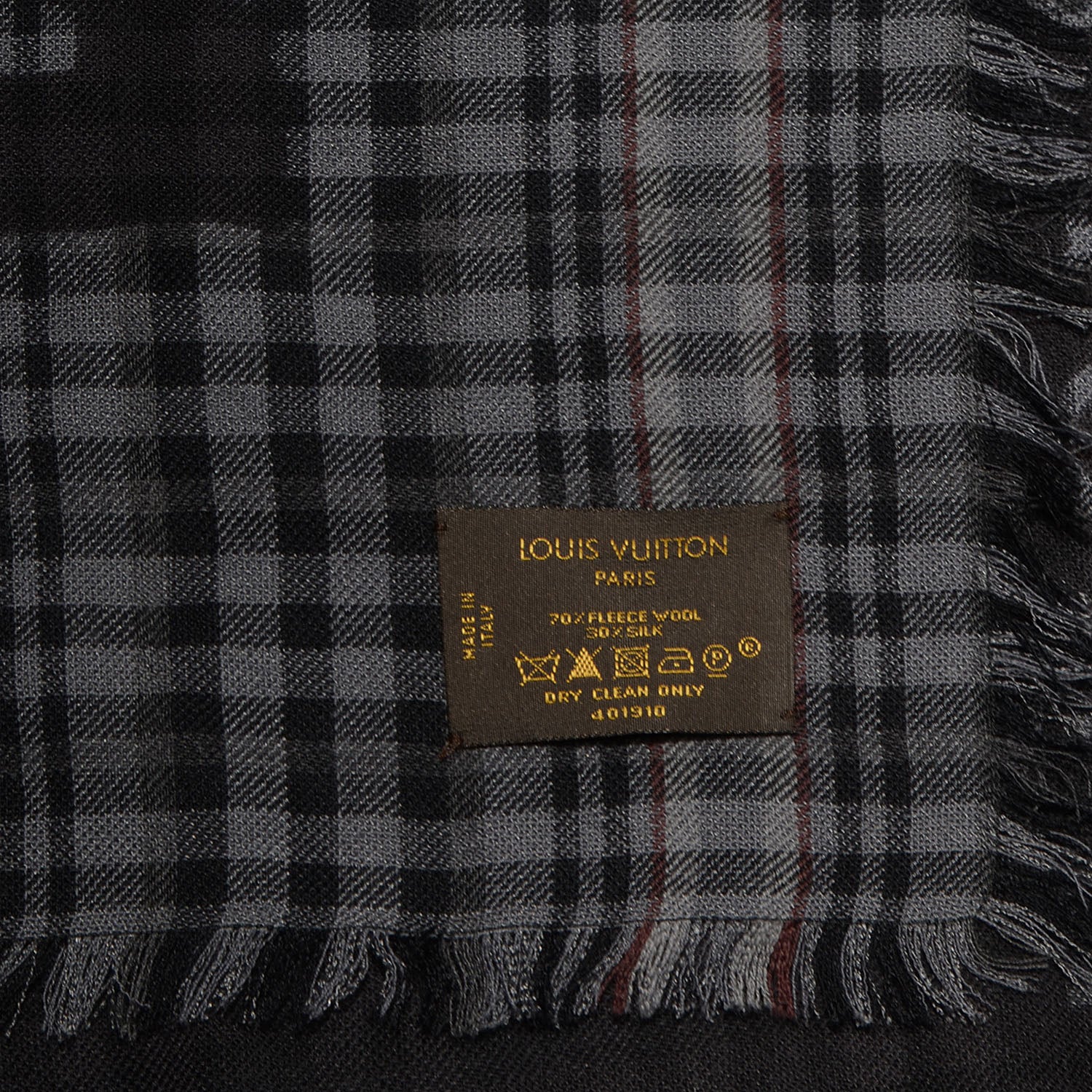 Louis Vuitton Mens Fleece Wool Silk Trunks Shawl Gris Rouge 4 of 4