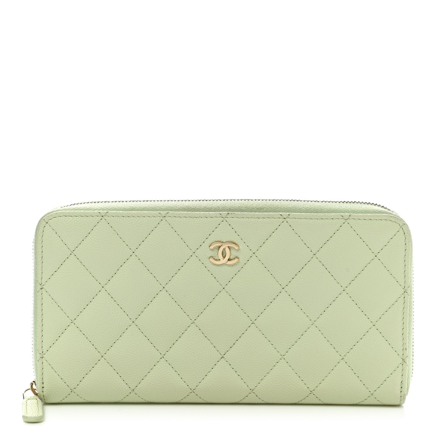Caviar Quilted Large Gusset Zip Around Wallet Light Green