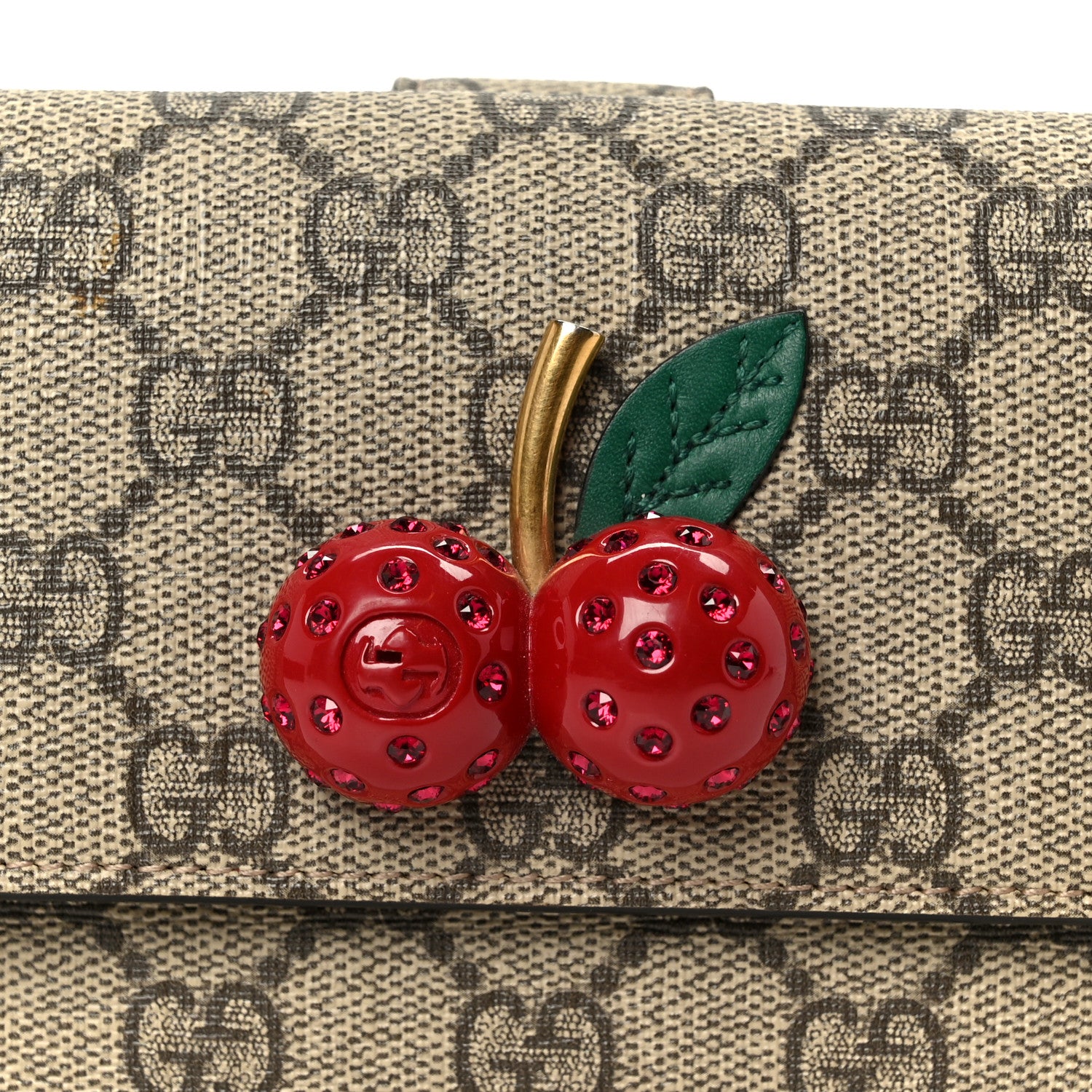Gucci GG Supreme Monogram Cherry Embellished Card Case Wallet Hibiscus Red 11 of 12