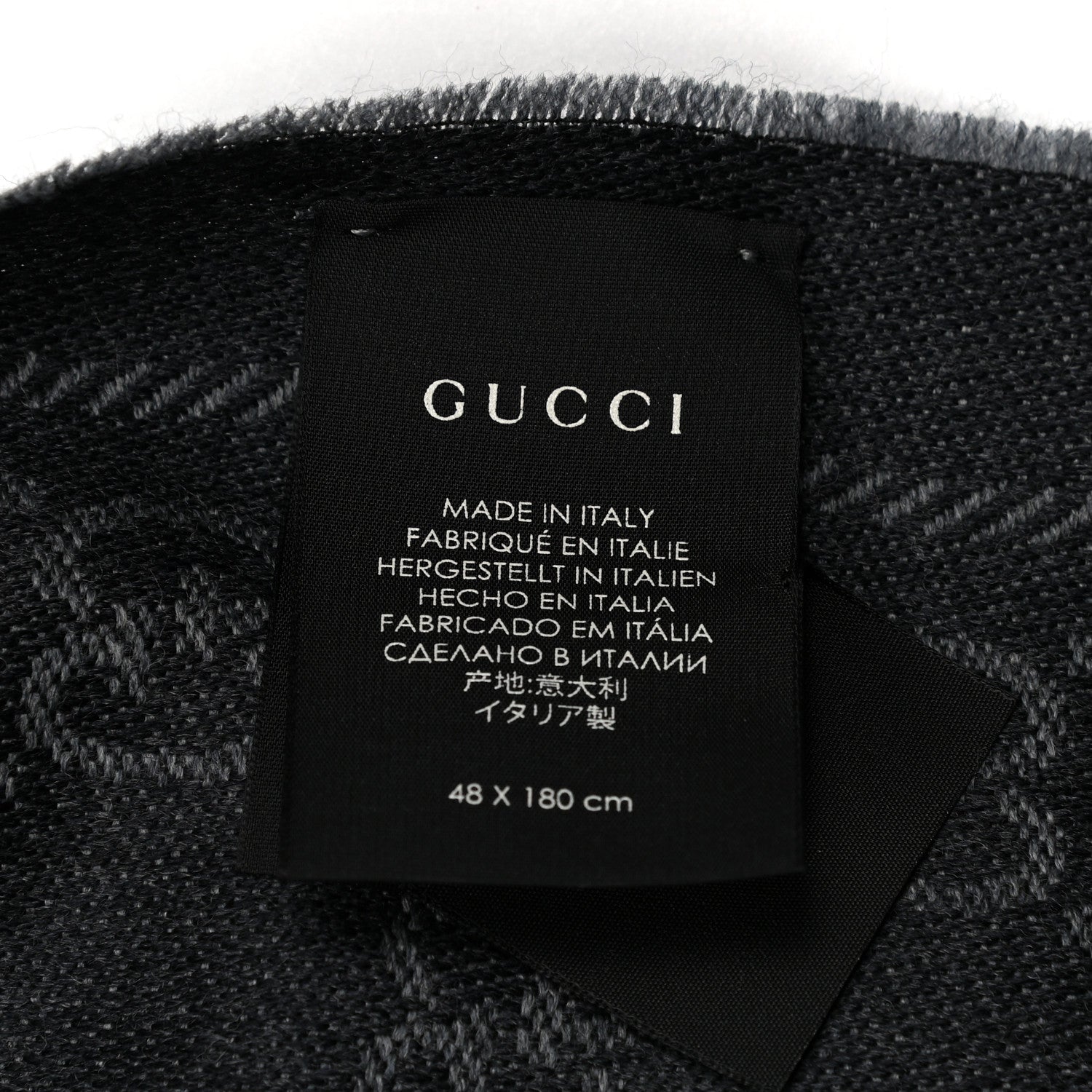 Gucci Wool Monogram Fringe Scarf Grey Black 4 of 4