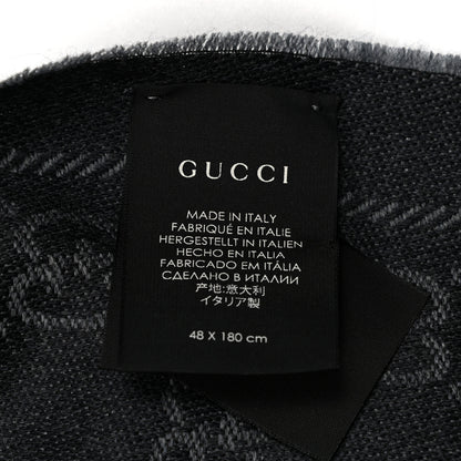 Gucci Wool Monogram Fringe Scarf Grey Black 4 of 4
