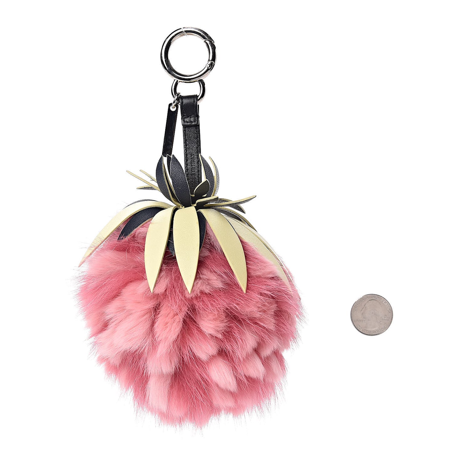 Fox Rabbit Fur Nappa Pineapple Bag Charm Rosa Scuro Banana Multicolor