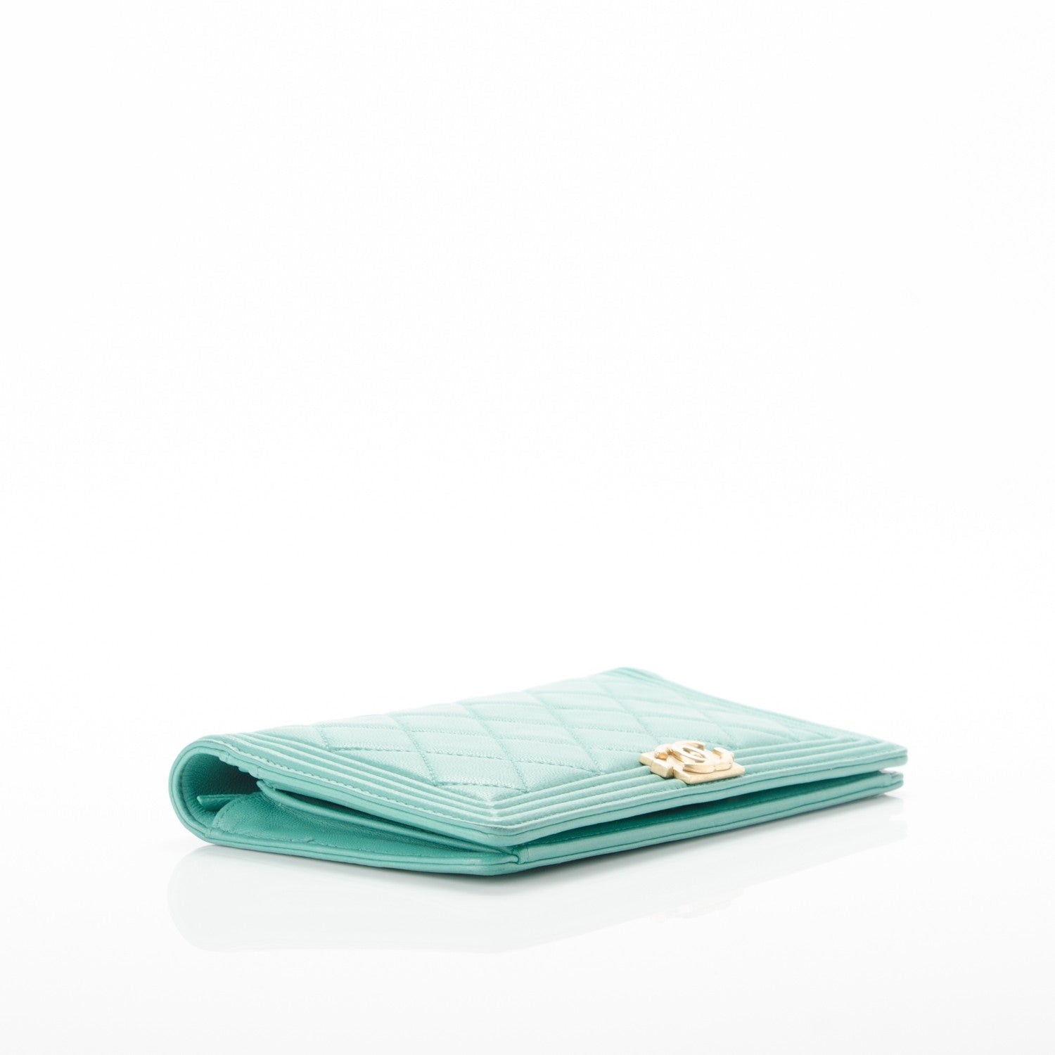 Chanel Lambskin Quilted Boy Yen Wallet Light Green 4 of 8
