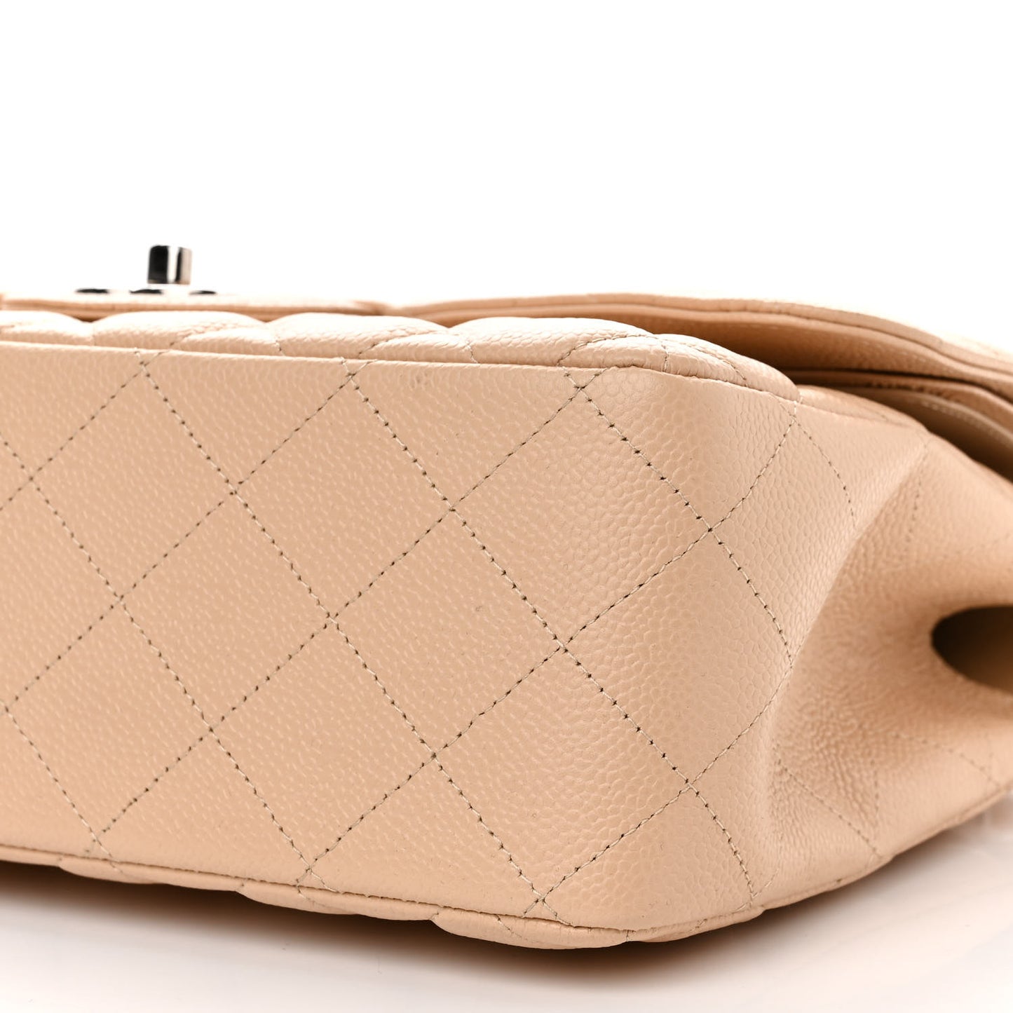 Caviar Quilted Jumbo Double Flap Light Beige