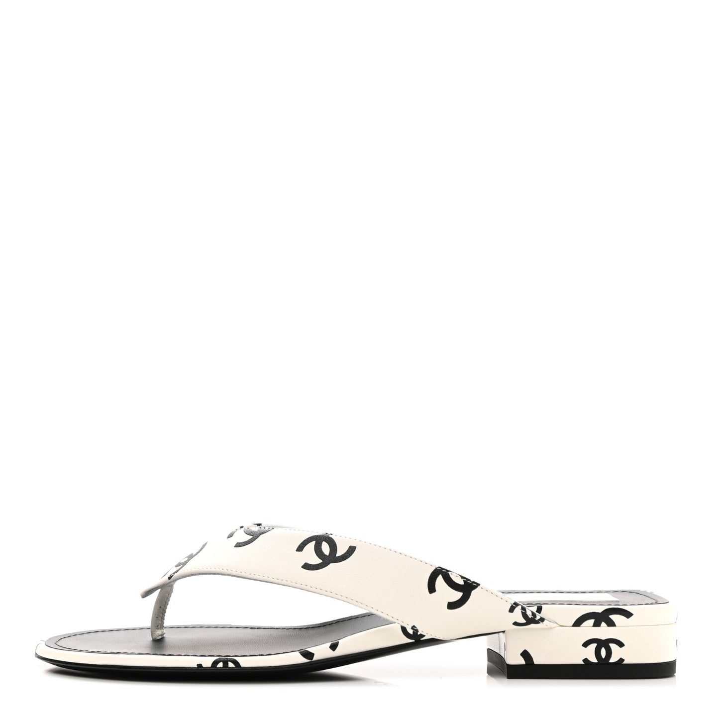 Printed Lambskin Coco Beach Thong Sandals 38.5 White Black