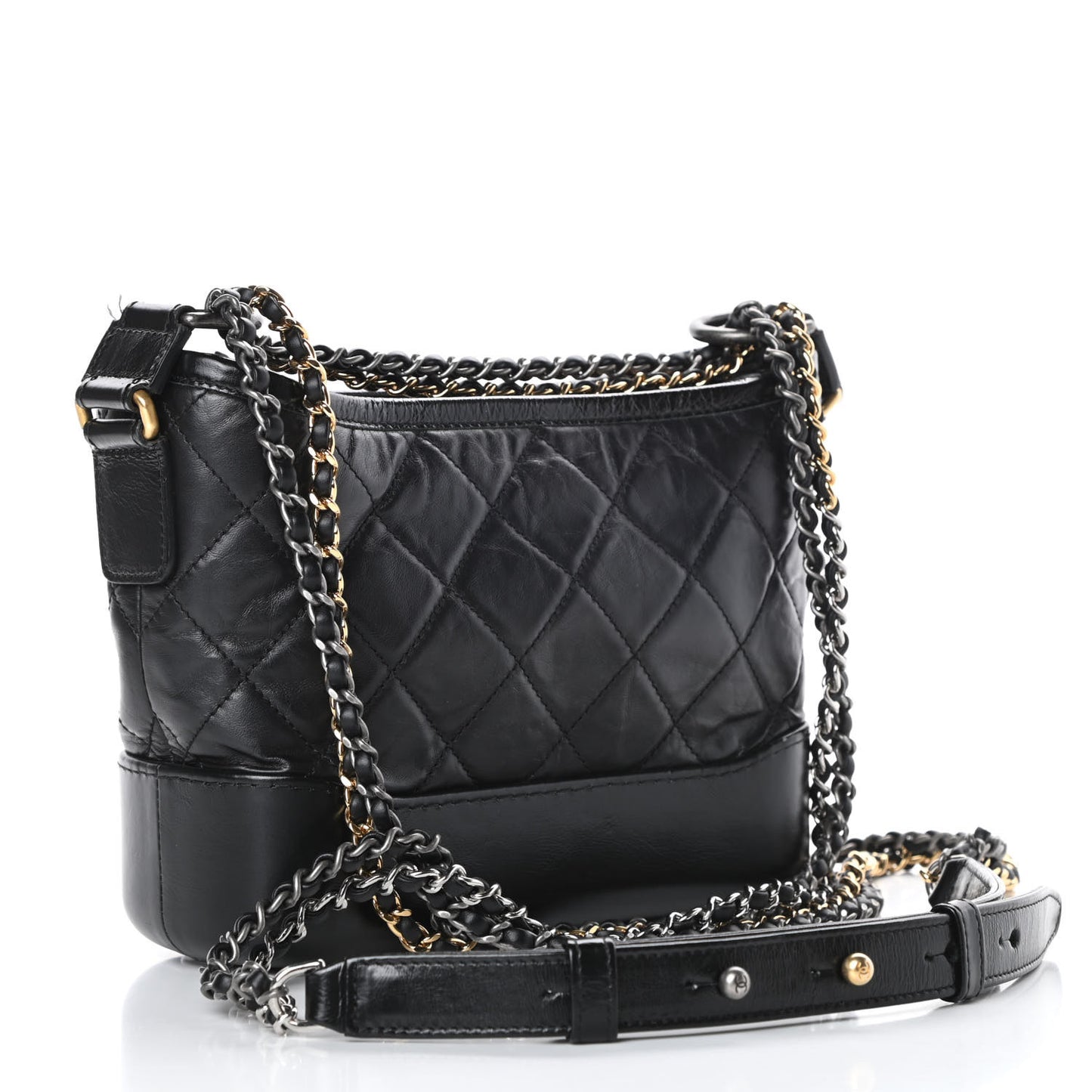 Aged Calfskin Quilted Small Gabrielle Hobo Black