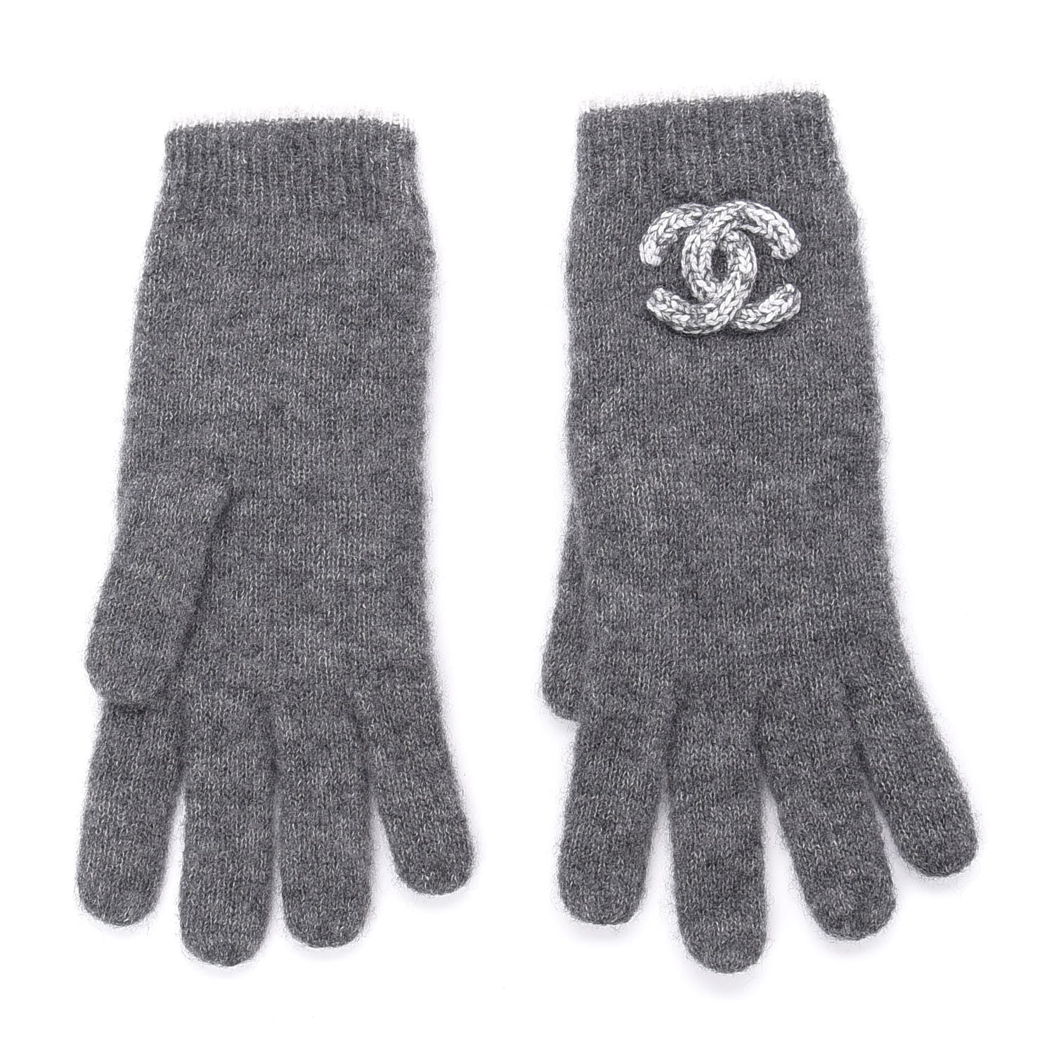 Chanel Cashmere Silk CC Gloves Grey 1 of 6