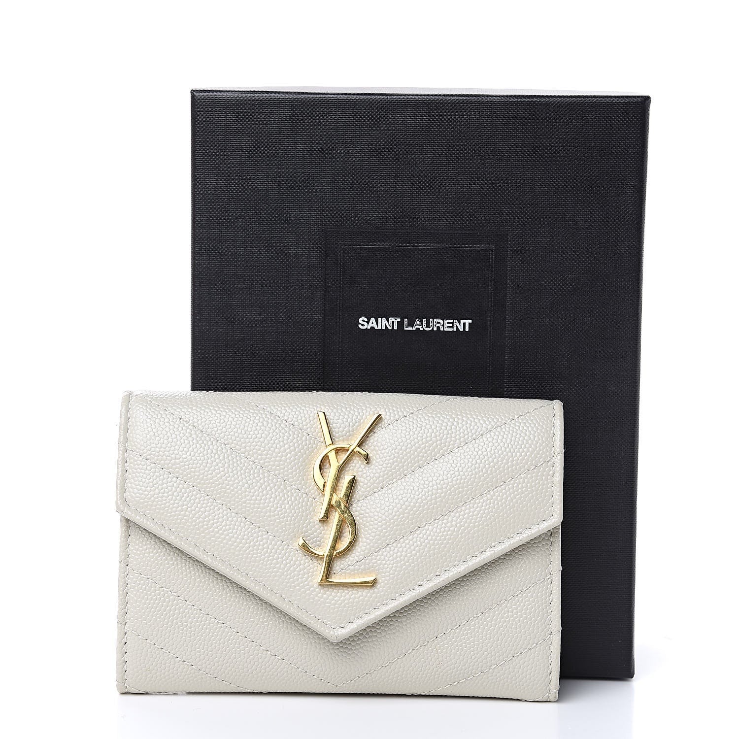 Saint Laurent Grain De Poudre Matelasse Chevron Small Monogram Envelope Wallet Crema Soft 7 of 7