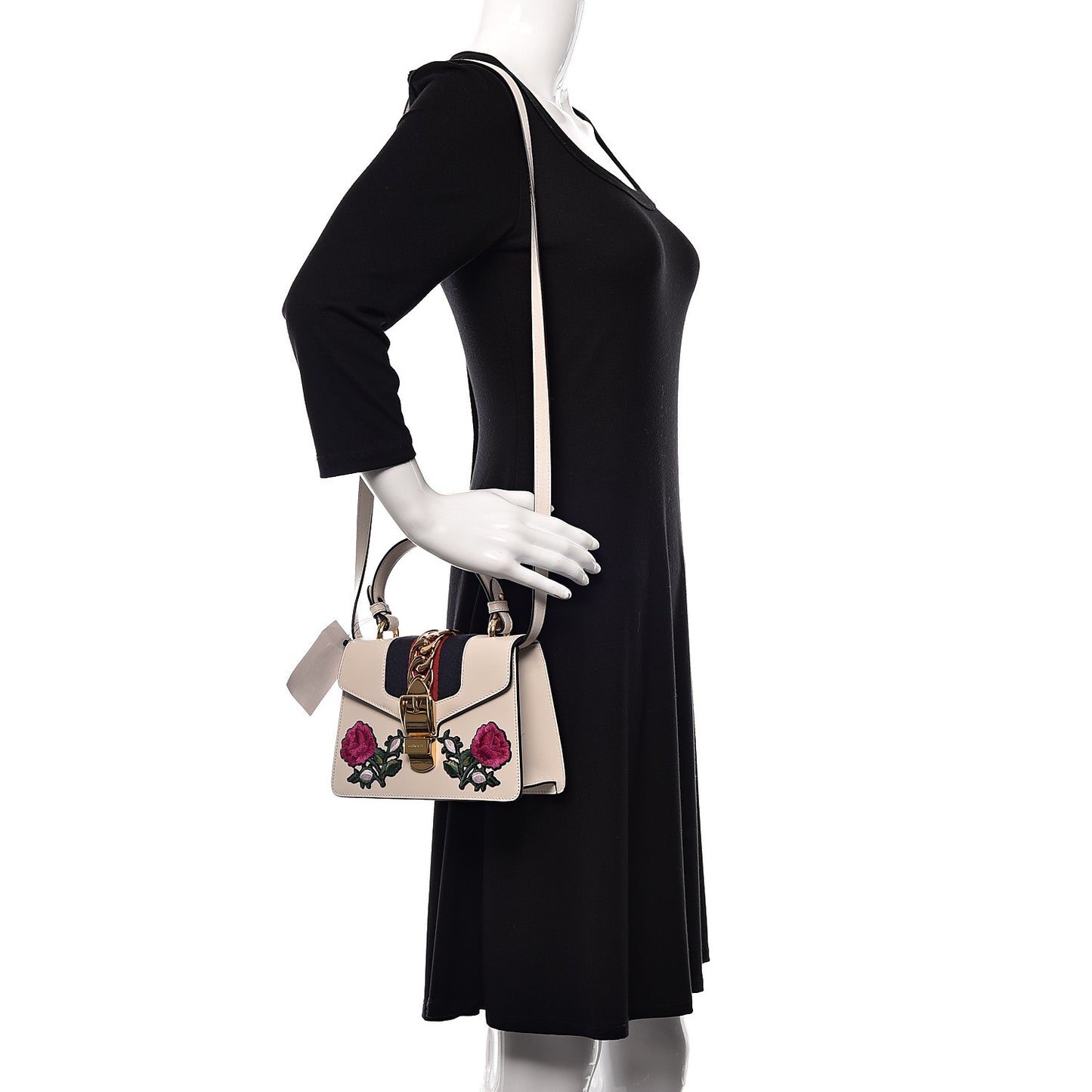Calfskin Embroidered Mini Sylvie Top Handle Bag White