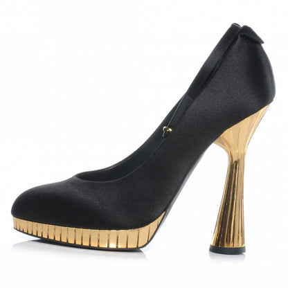 Chanel Satin Plateau Pumps 40 Black Gold 1 of 8