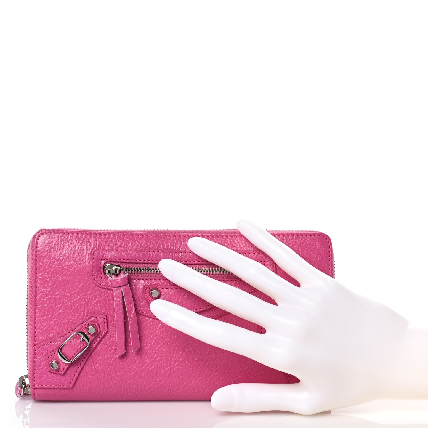 Agneau Classic Silver Hardware Continental Zip Around Wallet Rose Flamingo