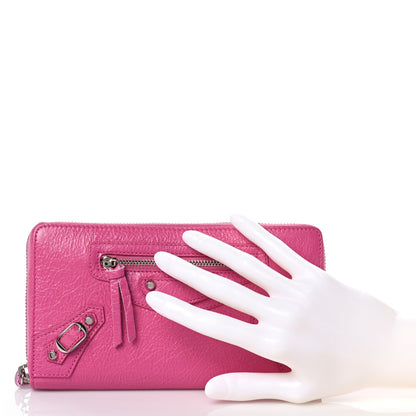 Balenciaga Agneau Classic Silver Hardware Continental Zip Around Wallet Rose Flamingo 2 of 8